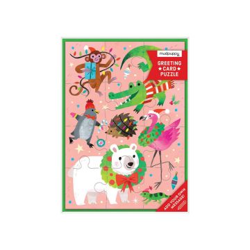 Puzzle - 12 Piece: Merry Animals Greeting Card